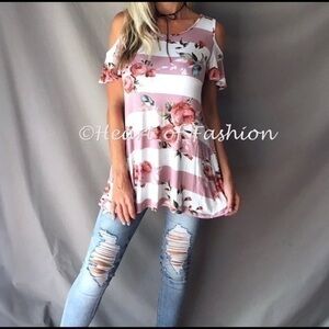 Boho Colorblock Floral Off Shoulder Runic Top